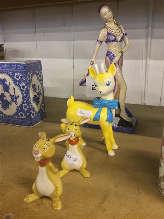 Peggy Davies Egyptian Dancer figure, 2 Beswick Rabbit figures and a figure of Bambi